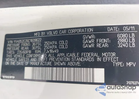 2012 Volvo Xc90 3.2/3.2 Platinum/3.2 Premier Plus из США, поврежденный, VIN YV4952CZ6C1609622